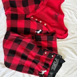 PINK By VICTORIAS SECRET 2 Pc Buffalo Plaid Pajama Set Lightweight Thermal -Sz S